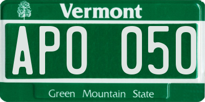 VT license plate APO050