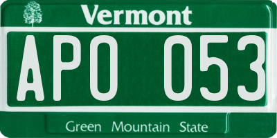 VT license plate APO053