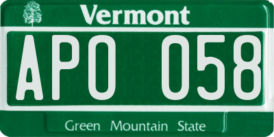 VT license plate APO058