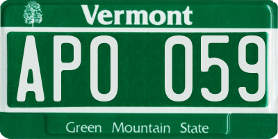 VT license plate APO059