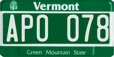 VT license plate APO078