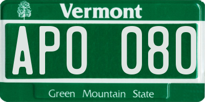 VT license plate APO080