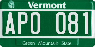 VT license plate APO081