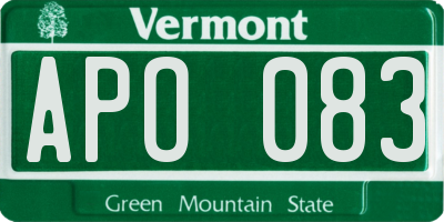 VT license plate APO083