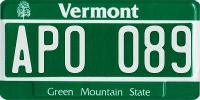 VT license plate APO089
