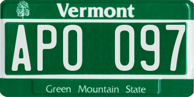 VT license plate APO097