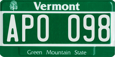 VT license plate APO098