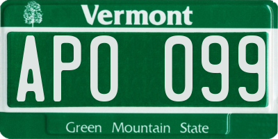 VT license plate APO099