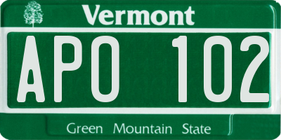 VT license plate APO102