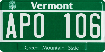 VT license plate APO106