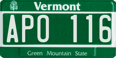 VT license plate APO116
