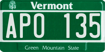 VT license plate APO135