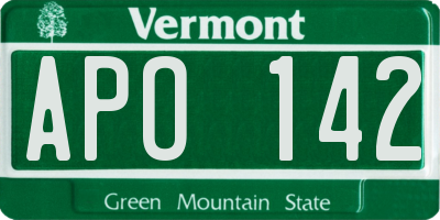 VT license plate APO142