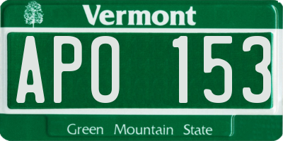 VT license plate APO153