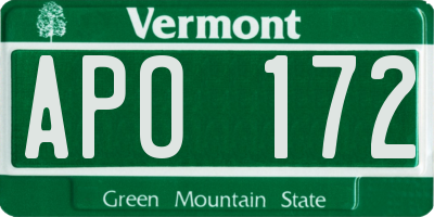 VT license plate APO172