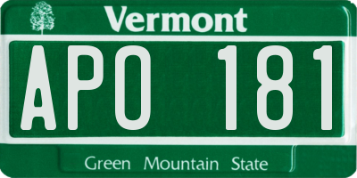 VT license plate APO181