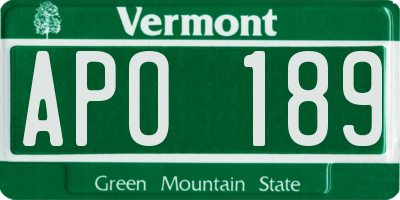 VT license plate APO189