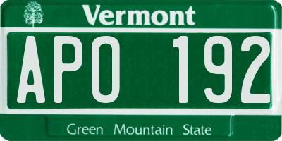 VT license plate APO192