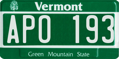 VT license plate APO193