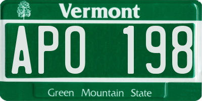 VT license plate APO198