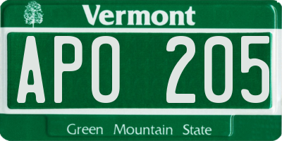 VT license plate APO205