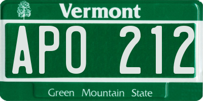 VT license plate APO212