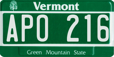 VT license plate APO216