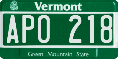 VT license plate APO218