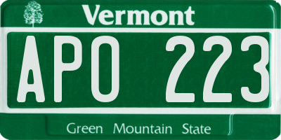 VT license plate APO223