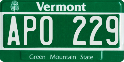 VT license plate APO229
