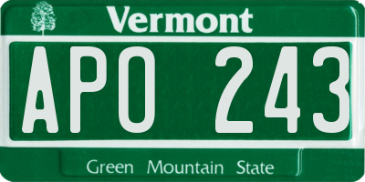VT license plate APO243