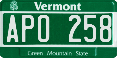 VT license plate APO258