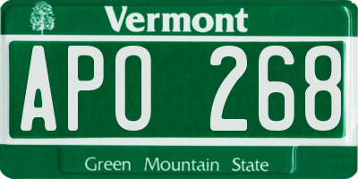 VT license plate APO268