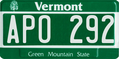 VT license plate APO292