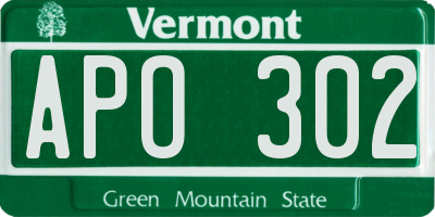 VT license plate APO302