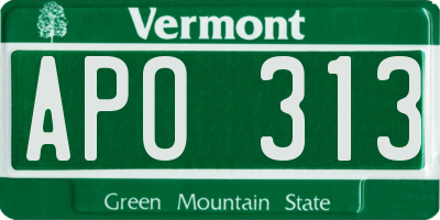 VT license plate APO313