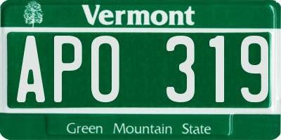 VT license plate APO319