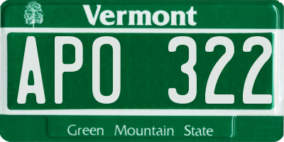 VT license plate APO322