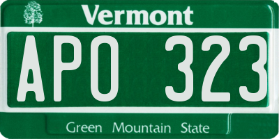 VT license plate APO323
