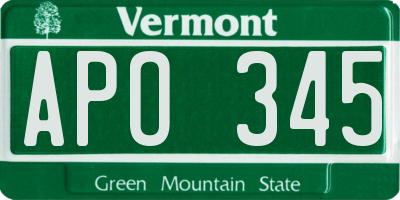 VT license plate APO345