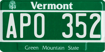 VT license plate APO352