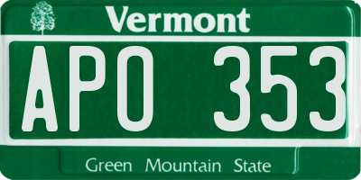 VT license plate APO353