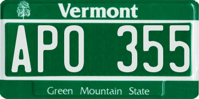 VT license plate APO355