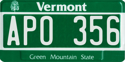 VT license plate APO356
