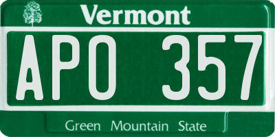 VT license plate APO357