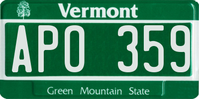 VT license plate APO359