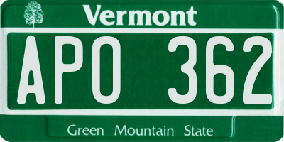 VT license plate APO362