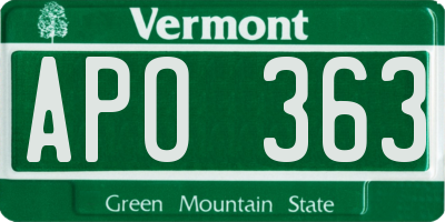 VT license plate APO363