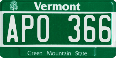 VT license plate APO366