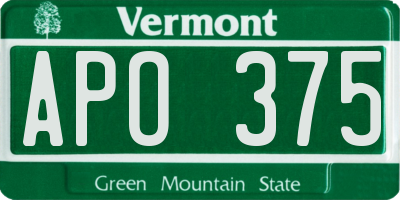 VT license plate APO375